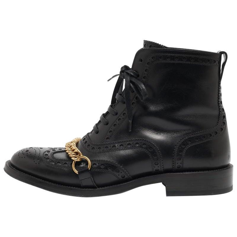 Burberry Black Brogue Leather Barksby Chain Detail Ankle Boots Size 40 For Sale