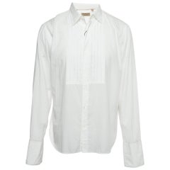 Burberry White Pintuck Cotton Button Front Full Sleeve Shirt XL