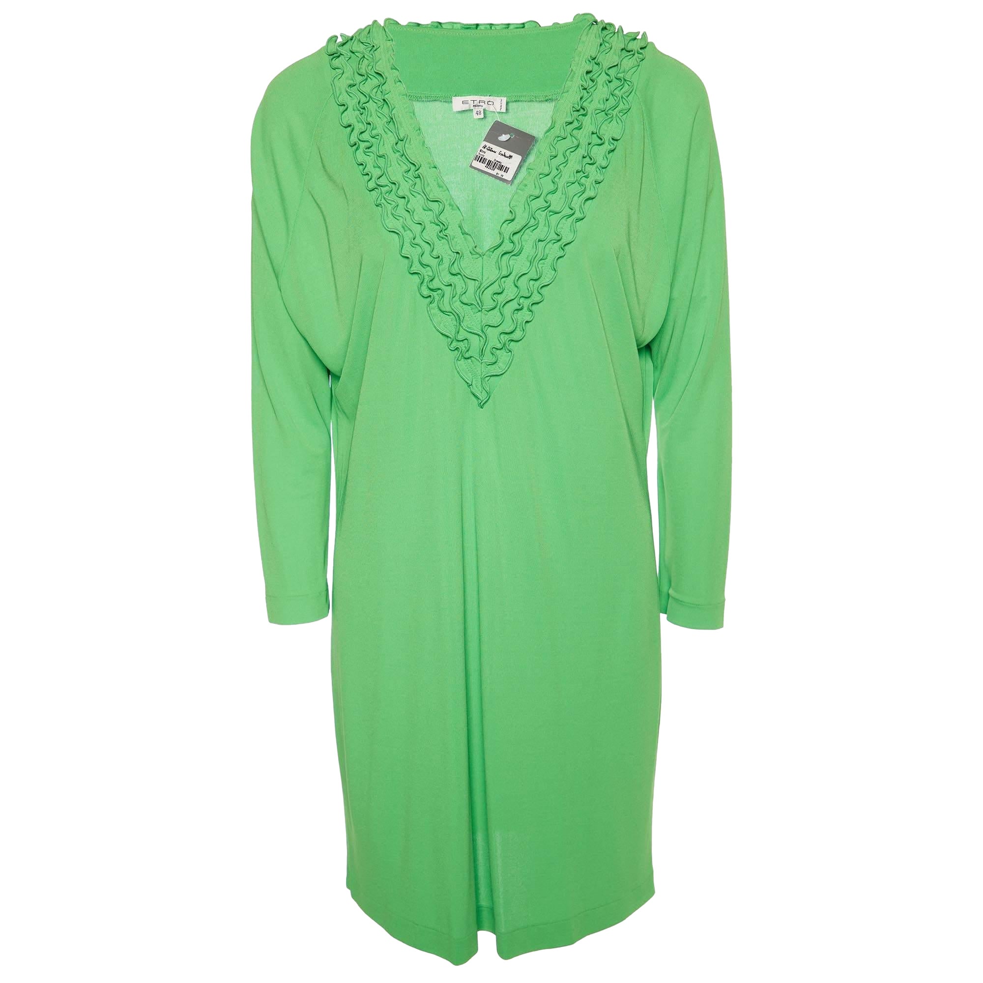 Etro Green jersey Frill Neck Detail Mini Dress L For Sale