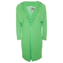 Etro Green jersey Frill Neck Detail Mini Dress L