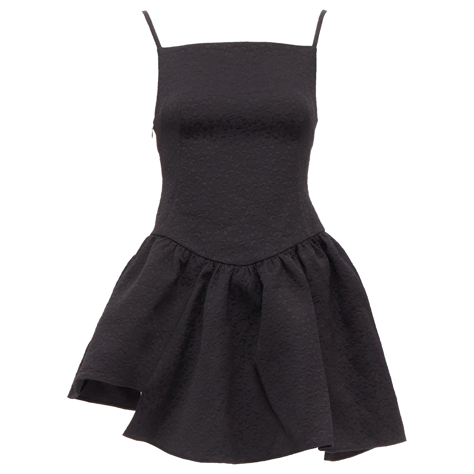 SHUSHU TONG black floral cloque spaghetti strap flounce skirt mini dress UK6 XS For Sale