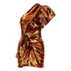 ALEXANDRE VAUTHIER bronze one shoulder sequinned crepe de chine dress FR36 XS