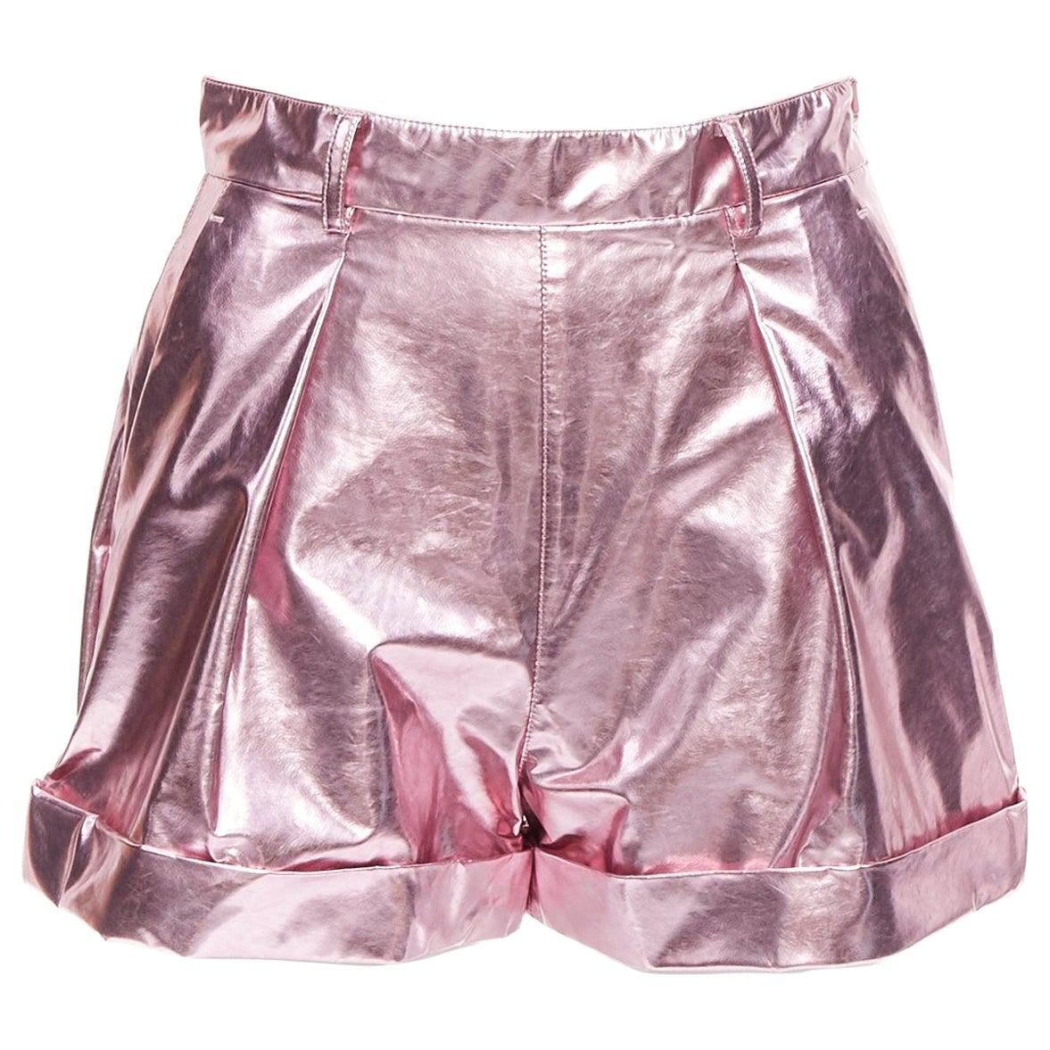 PHILOSOPHY LORENZO SERAFINI metallic pink PU high waisted cuffed shorts IT40 XS For Sale
