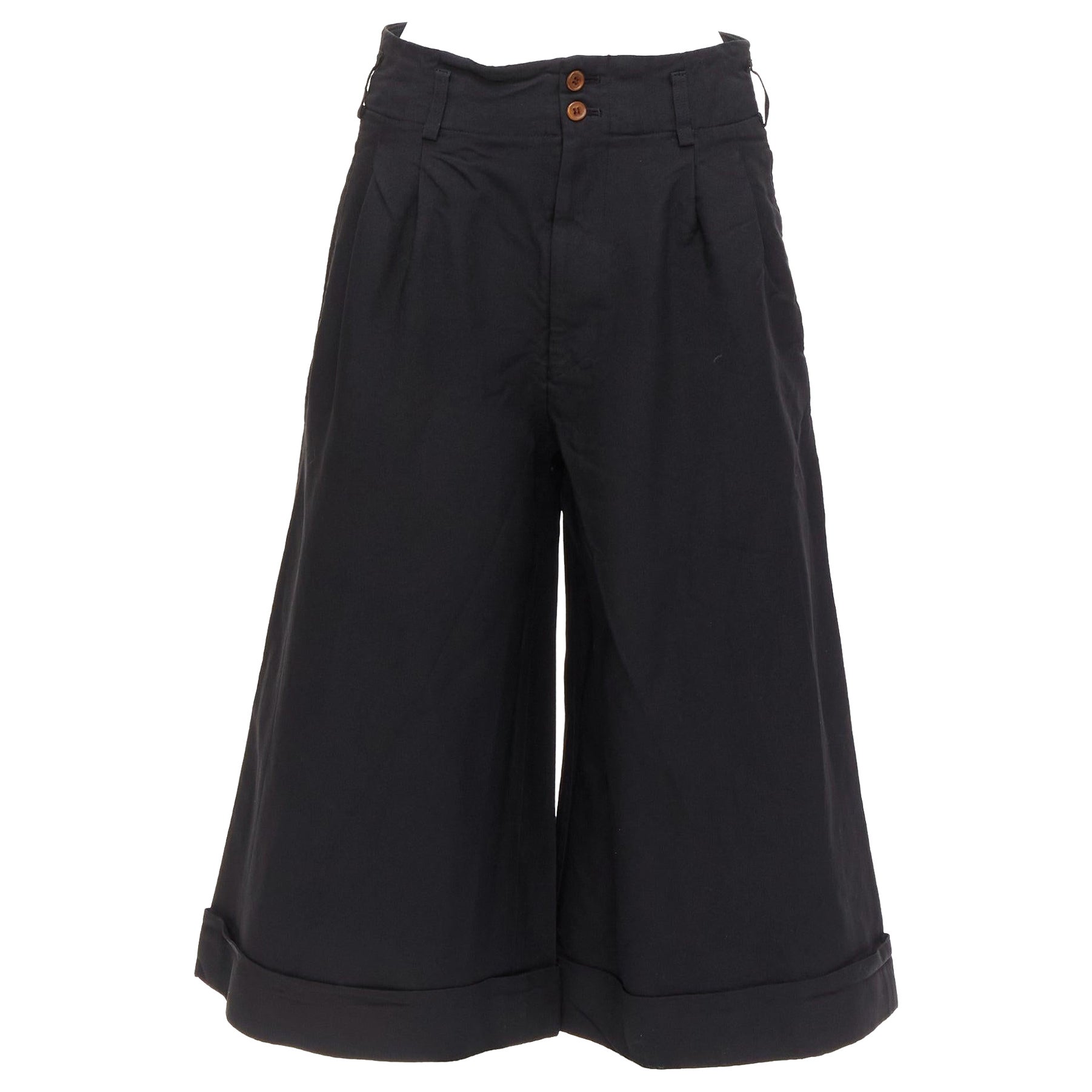 COMME DES GARCONS 2015 black polyester wide leg cuffed culotte pants XS For Sale