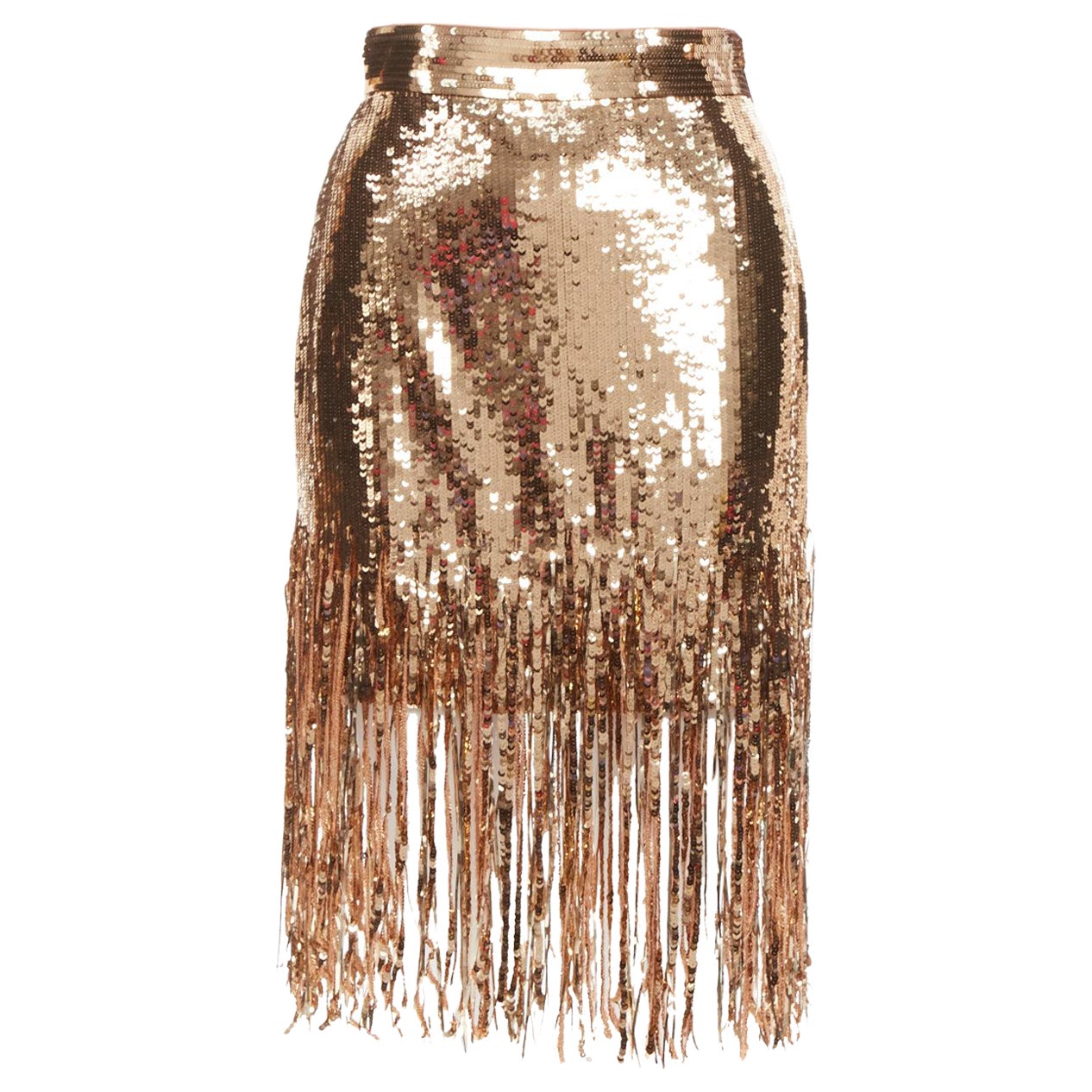 MSGM metallic gold sequins fringe hem flapped skirt IT38 XS For Sale