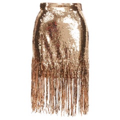 MSGM metallic gold sequins fringe hem flapped skirt IT38 XS