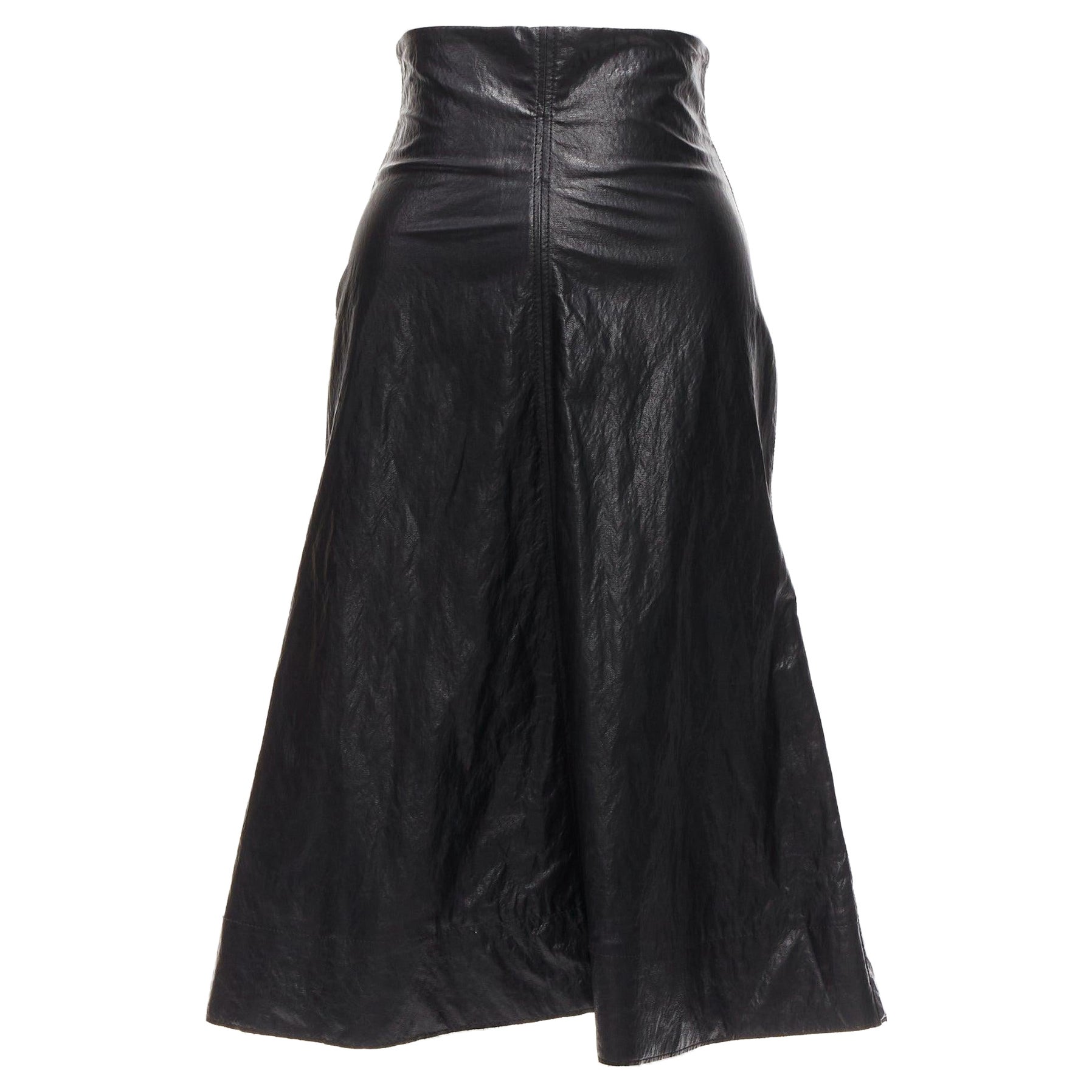 PHILOSOPHY DI LORENZO SERAFINI black faux crinkled leather A-line skirt IT38 XS For Sale