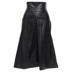 PHILOSOPHY DI LORENZO SERAFINI black faux crinkled leather A-line skirt IT38 XS