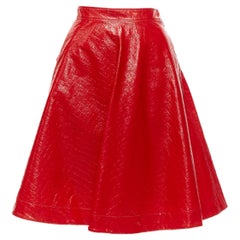 MSGM red faux patent high shine crinkled A-line flared skirt IT38 XS