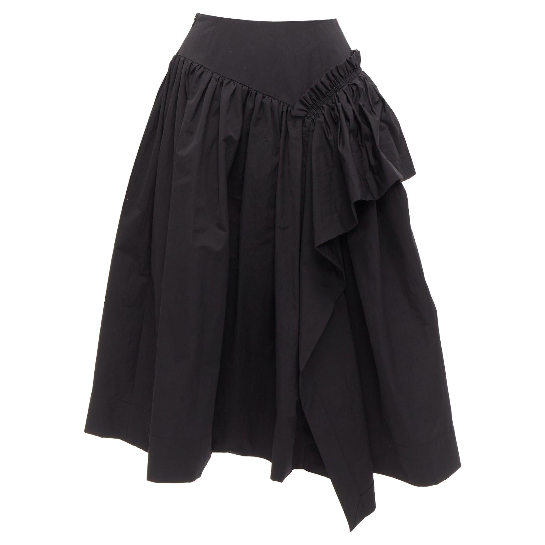 MINJUKIM 2022 black polyester ruffle trim full skirt IT34 XS For Sale