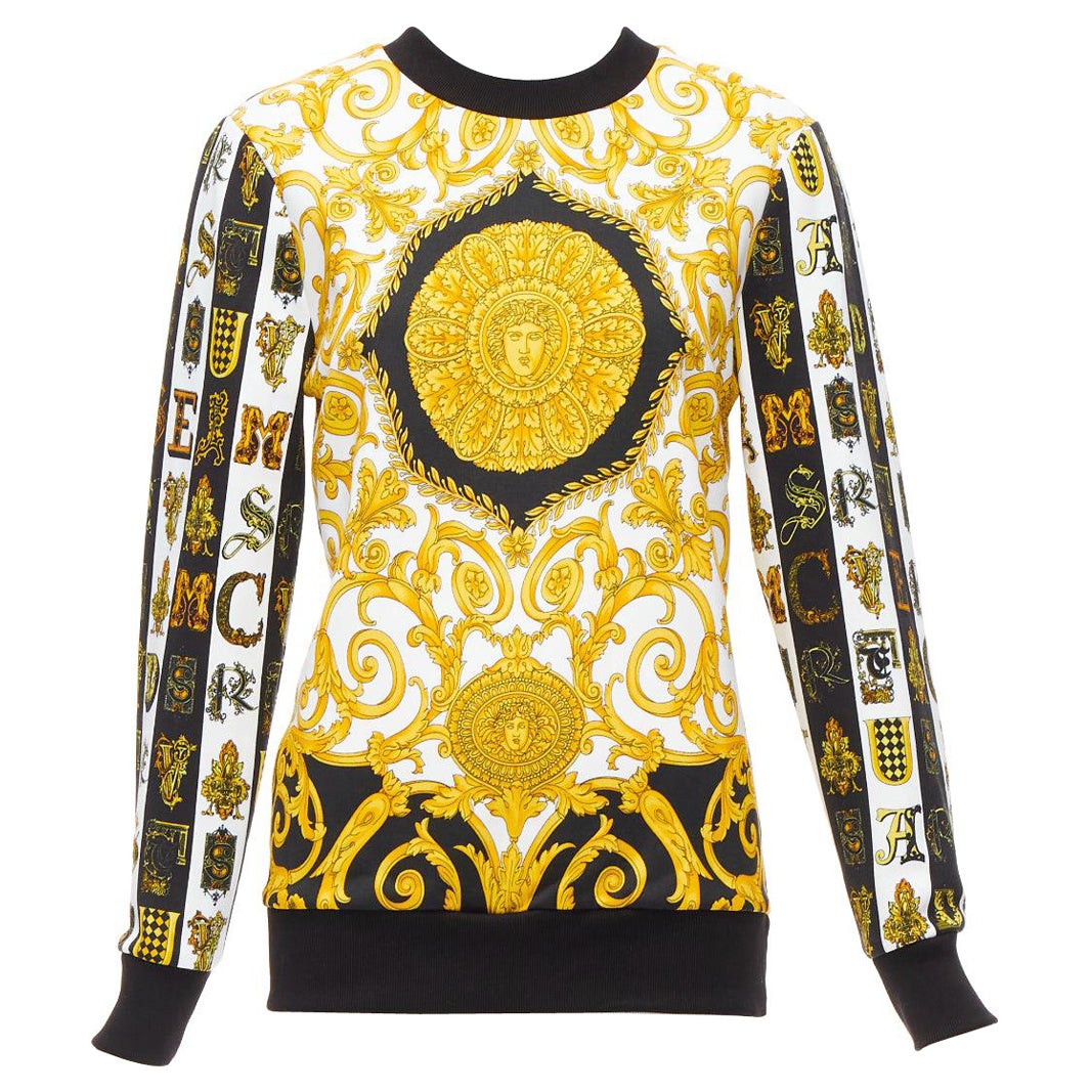 VERSACE mixed archive Barocco print cotton crew neck sweater IT36 XXS For Sale