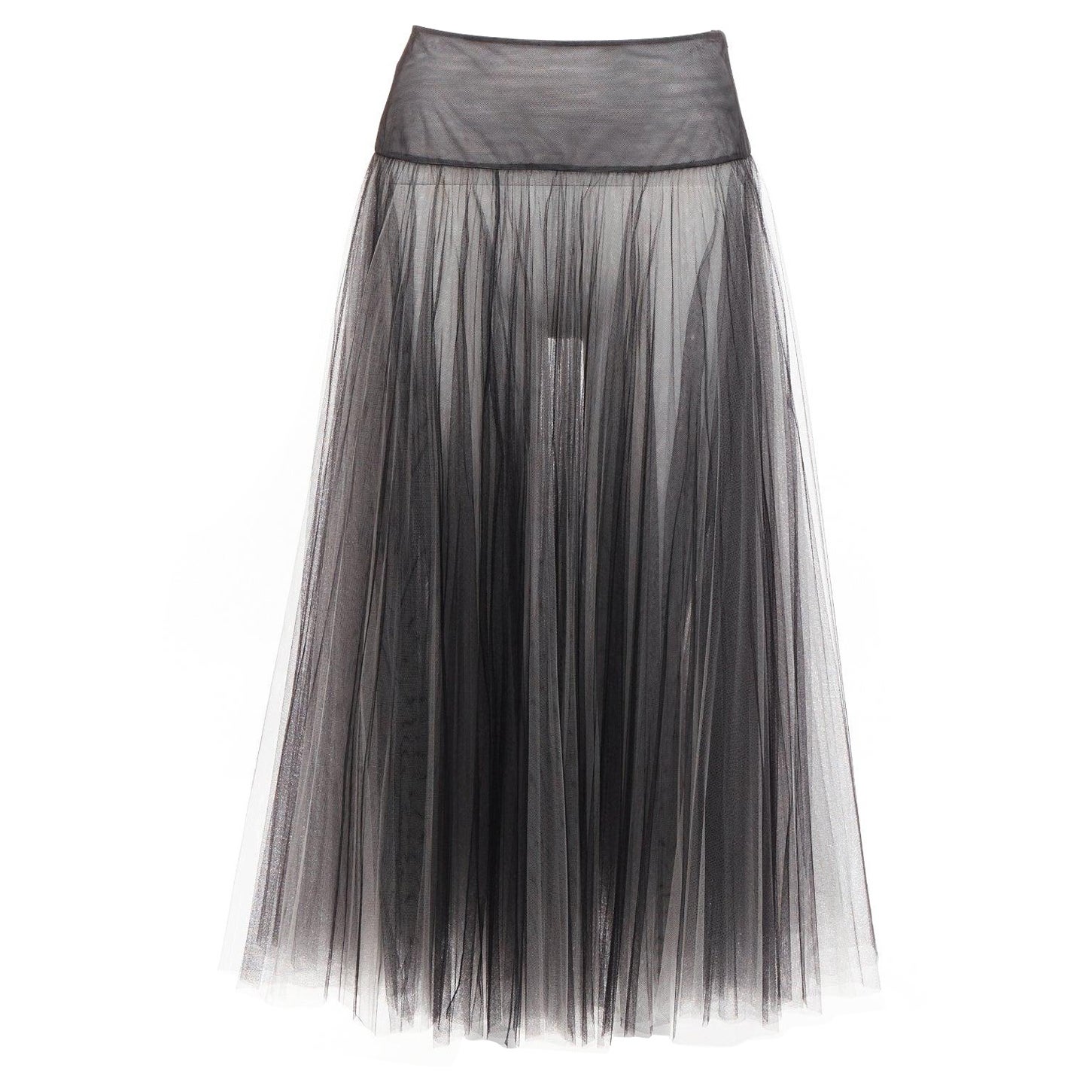CHRISTIAN DIOR black white layered tulle sheer flared skirt S For Sale