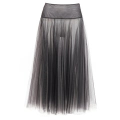 Antique CHRISTIAN DIOR black white layered tulle sheer flared skirt S