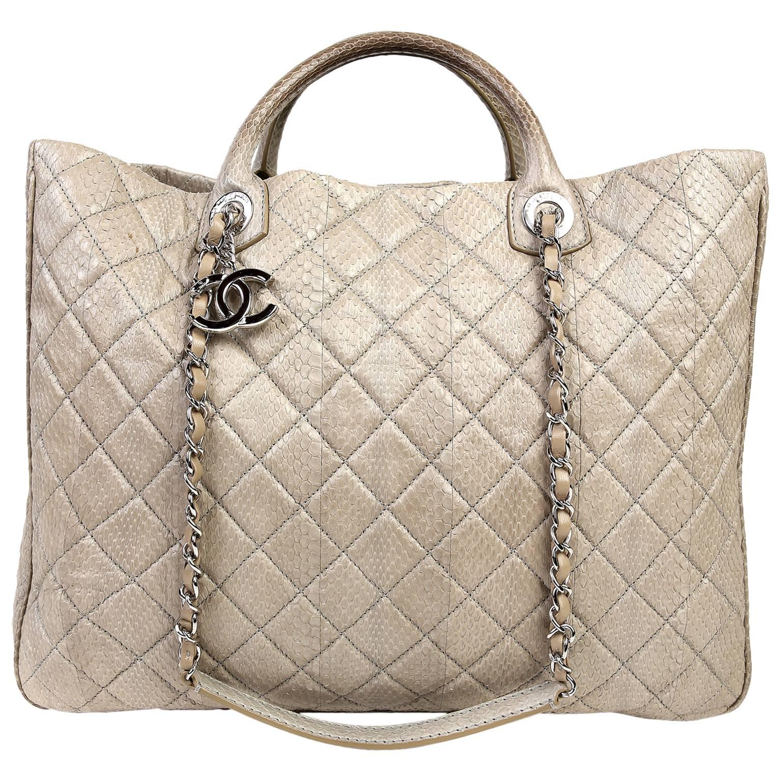 Chanel Taupe Python Large Shopper Tote