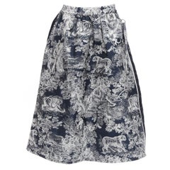 CHRISTIAN DIOR 2022 Toile de Jouy Sauvage navy white print logo wide skirt FR34