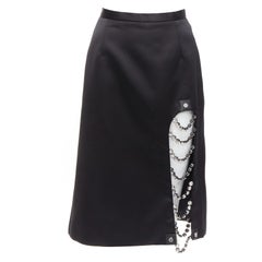 CHRISTOPHER KANE 2019 Runway black satin silver jewel chain slit skirt IT38 XS