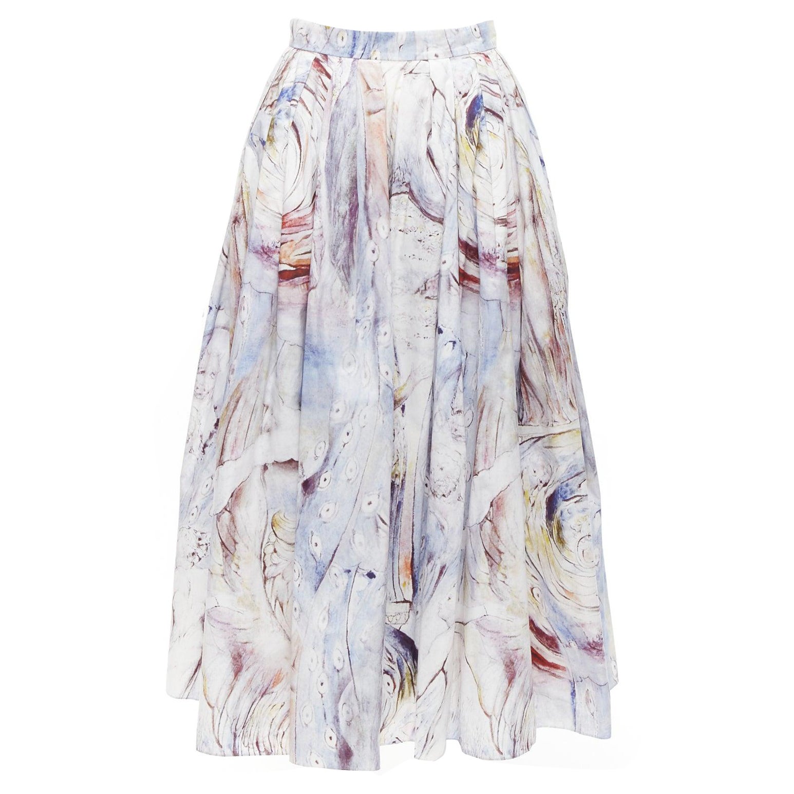 ALEXANDER MCQUEEN 2021 William Blake Dante print light cotton midi skirt IT38 S For Sale