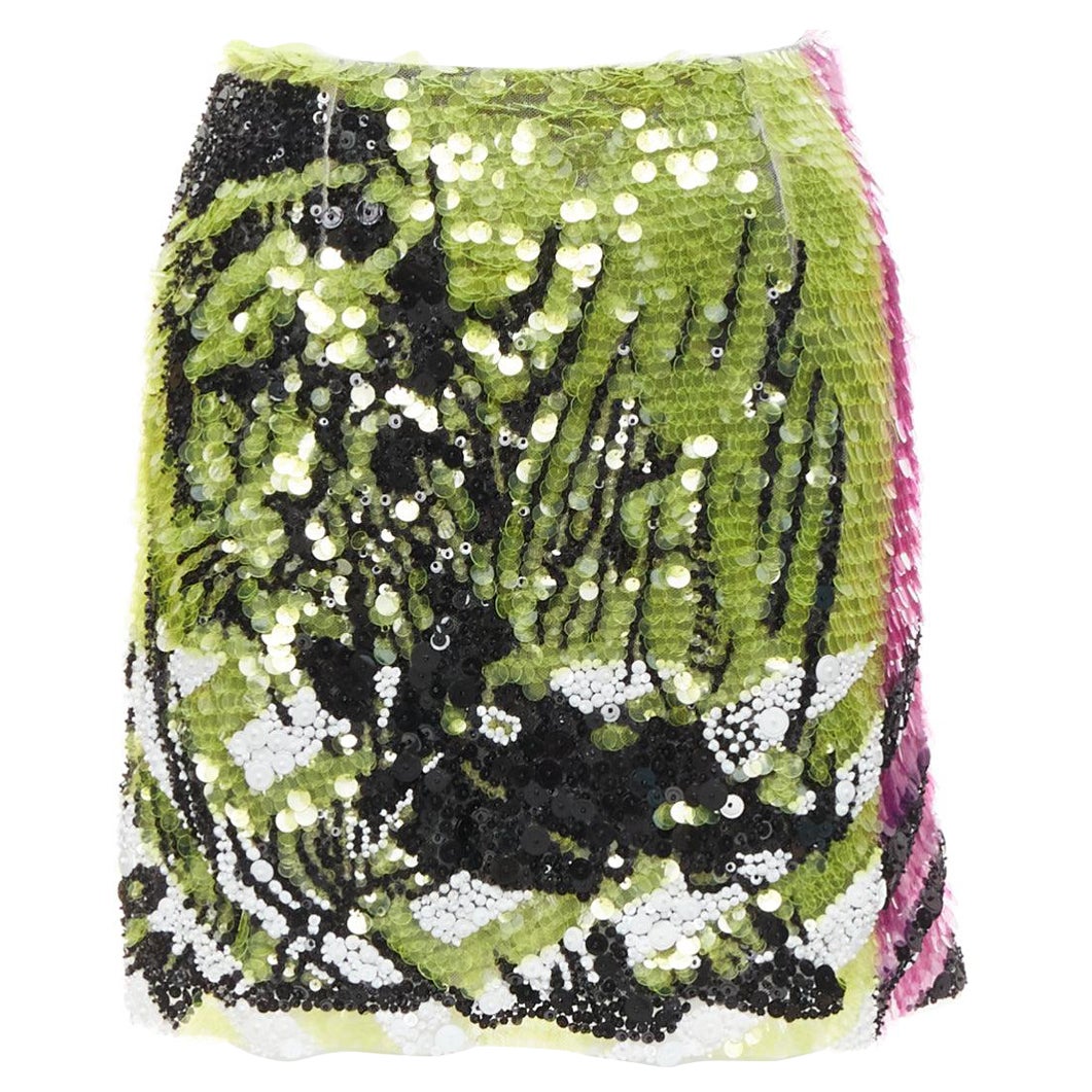 rare CHRISTIN DIOR D-Jungle Lion sequins pailette bead embellished skirt FR34 For Sale