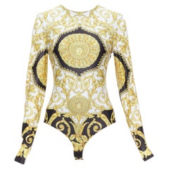 VERSACE 2018 Tribute gold Medusa Barocco long sleeve bodysuit top IT38 XS