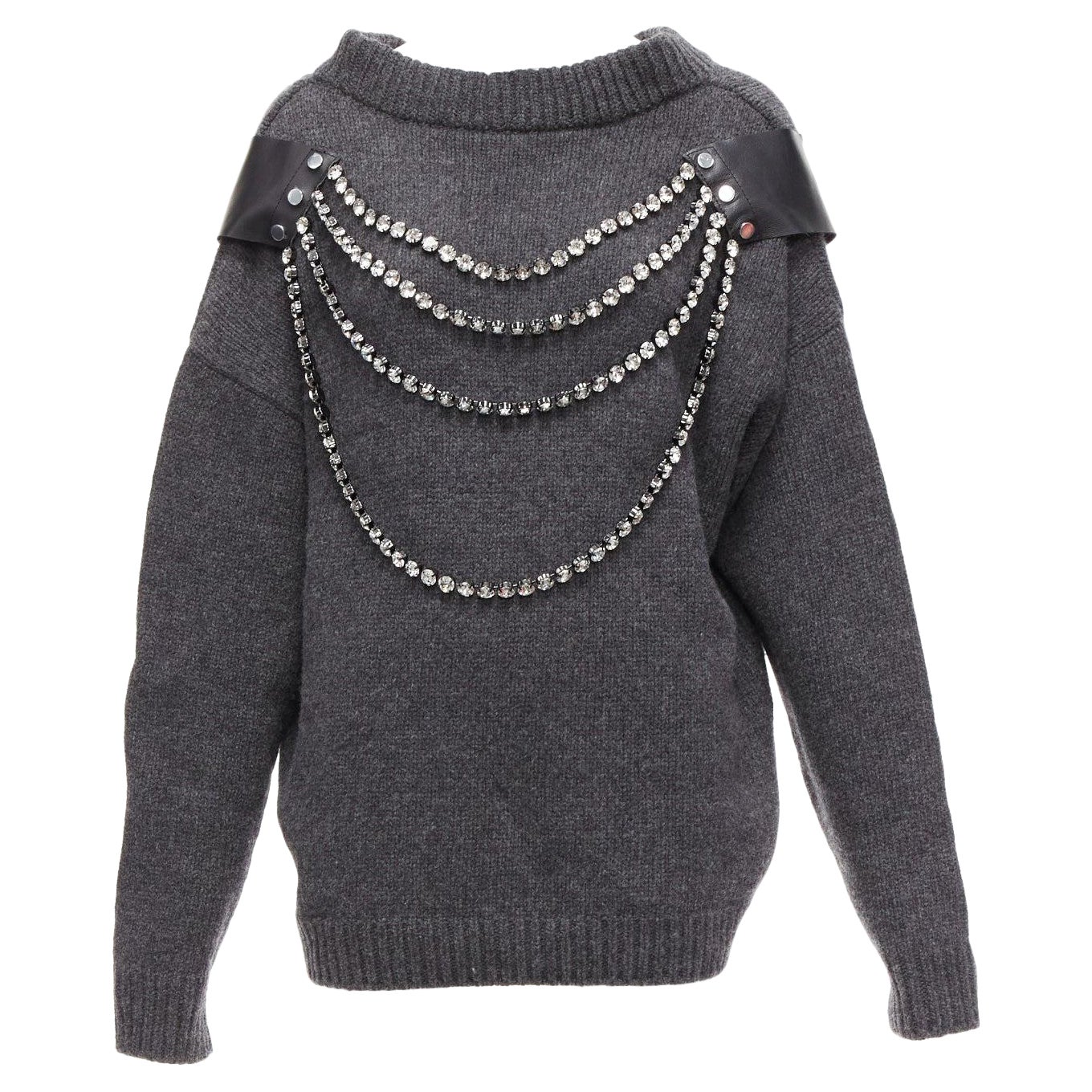 CHRISTOPHER KANE grey wool rhinestone chain harness oversized sweater dress XS For Sale