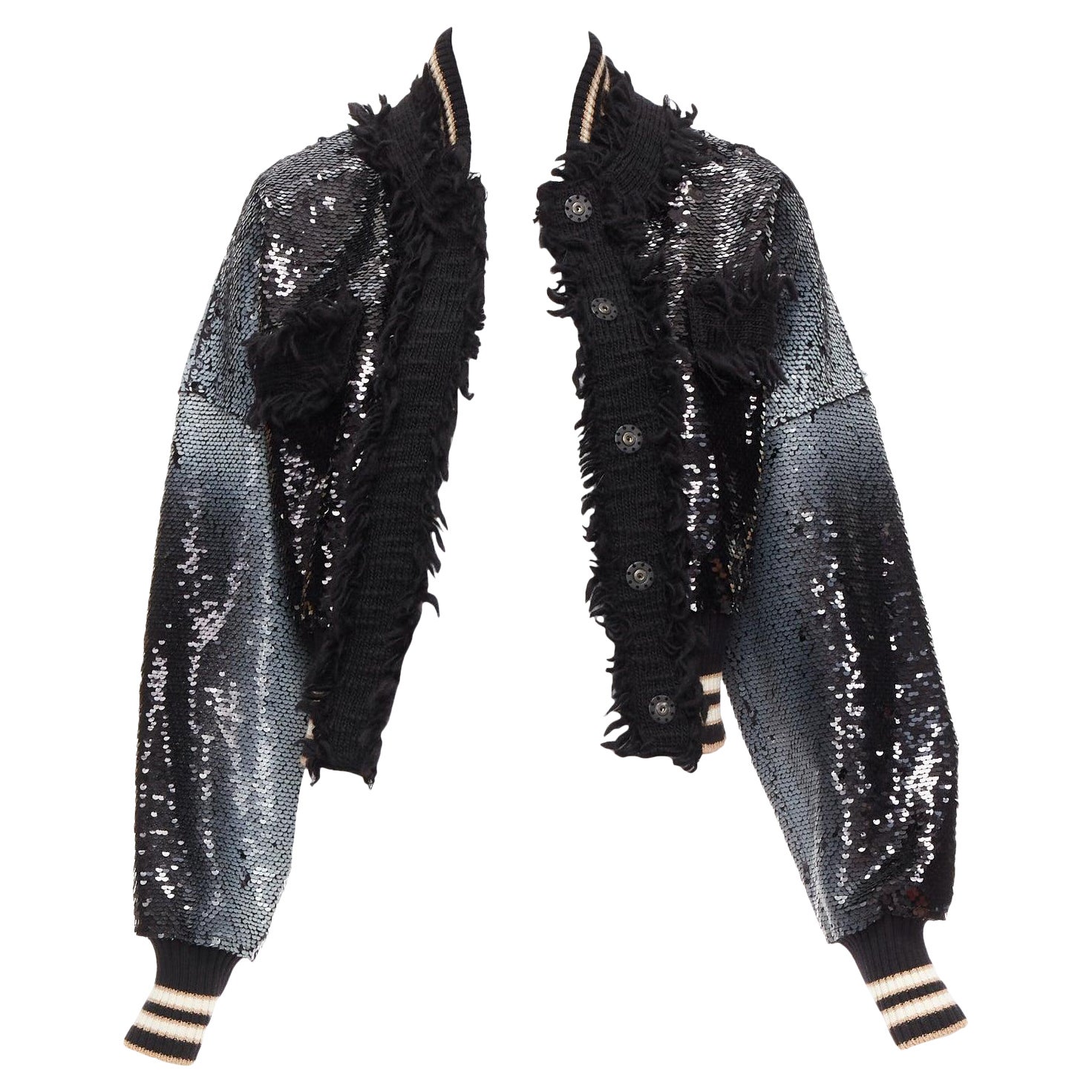 AVIU black white spray paint effect sequins cropped bomber jacket IT38 For Sale