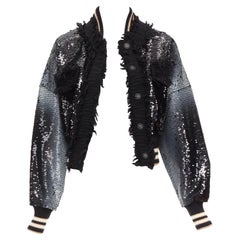 AVIU Blouson bombardier court en sequins noirs et blancs effet peinture spray, taille IT 38