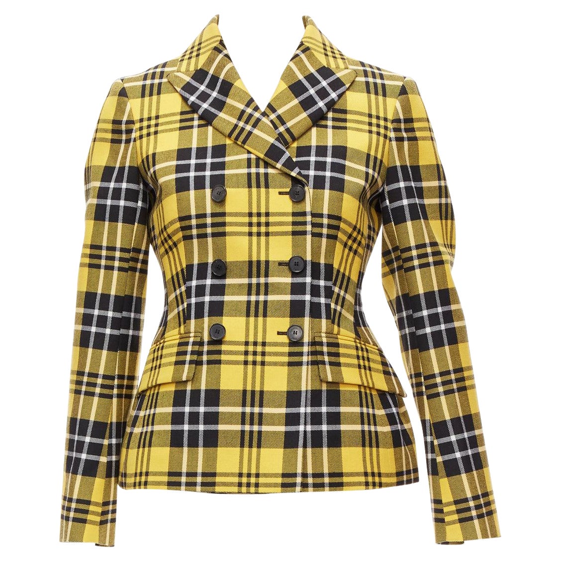 CHRISTIAN DIOR 2022 Runway yellow tartan virgin wool bar jacket blazer FR34 For Sale