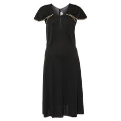 Yves Saint Laurent Black Jersey Lurex Detail Midi Dress M