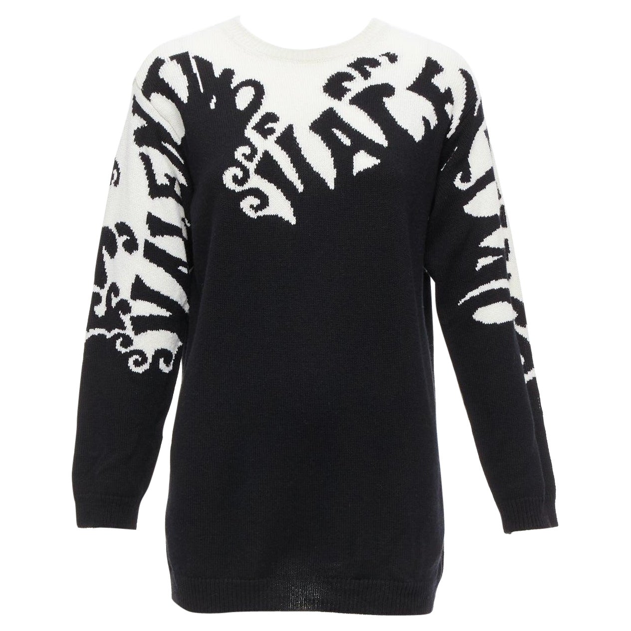 VALENTINO 100% cashmere Waves logo intarsia black white graphic sweater XXS For Sale