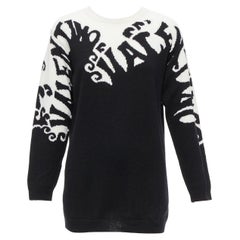 VALENTINO 100% cashmere Waves logo intarsia black white graphic sweater XXS