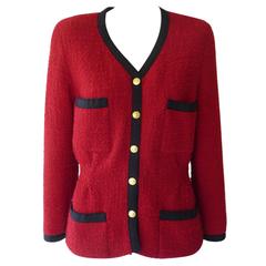 Vintage 1980s Red Chanel Boucle Jacket