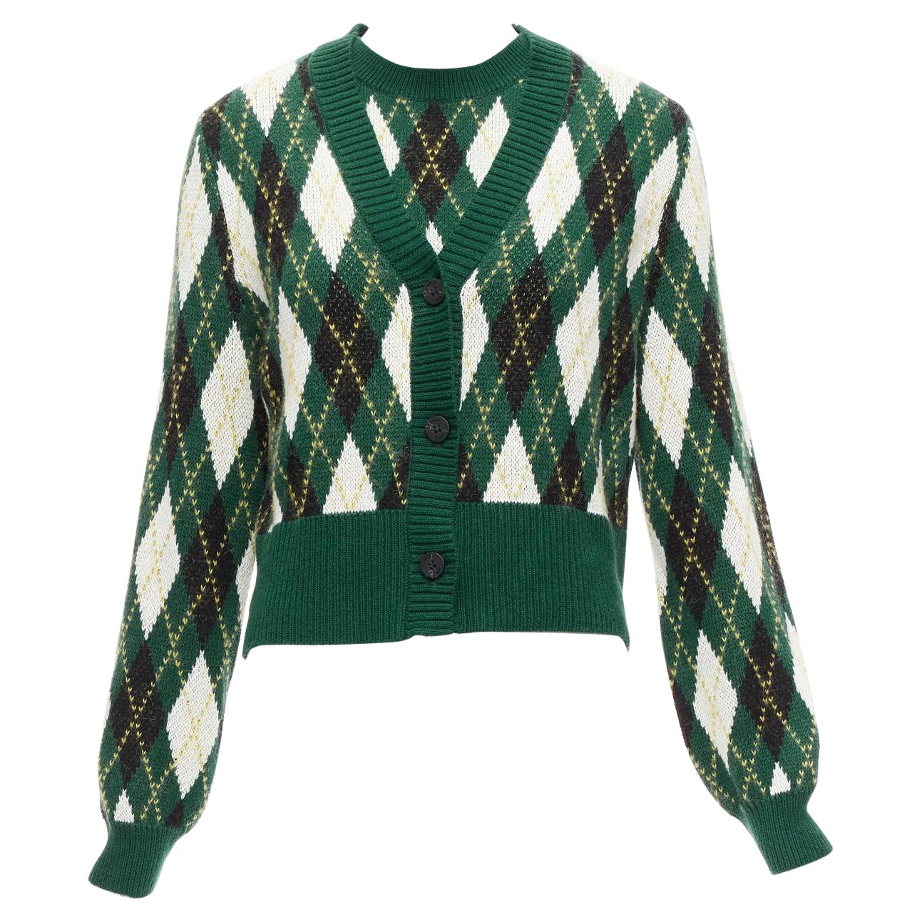 STAUD Knave green black Argyle cotton wool sweater vest cardigan twin set XS For Sale