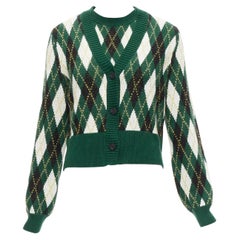 Used STAUD Knave green black Argyle cotton wool sweater vest cardigan twin set XS