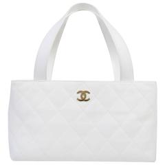 Chanel White Caviar Leather Tote Bag