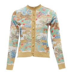 GUCCI Cardigan à boutons GG en lurex doré métallisé tigre oriental, XXS