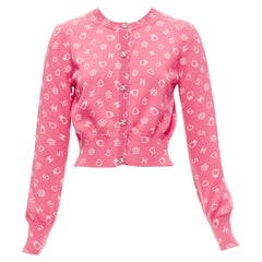 CHANEL 23C pink Number 5 perfume CC logo cropped cardigan FR36 S