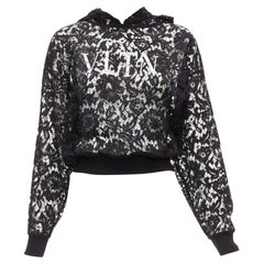 VALENTINO VLTN logo print floral black sheer lace hoodie lace cropped hoodie S