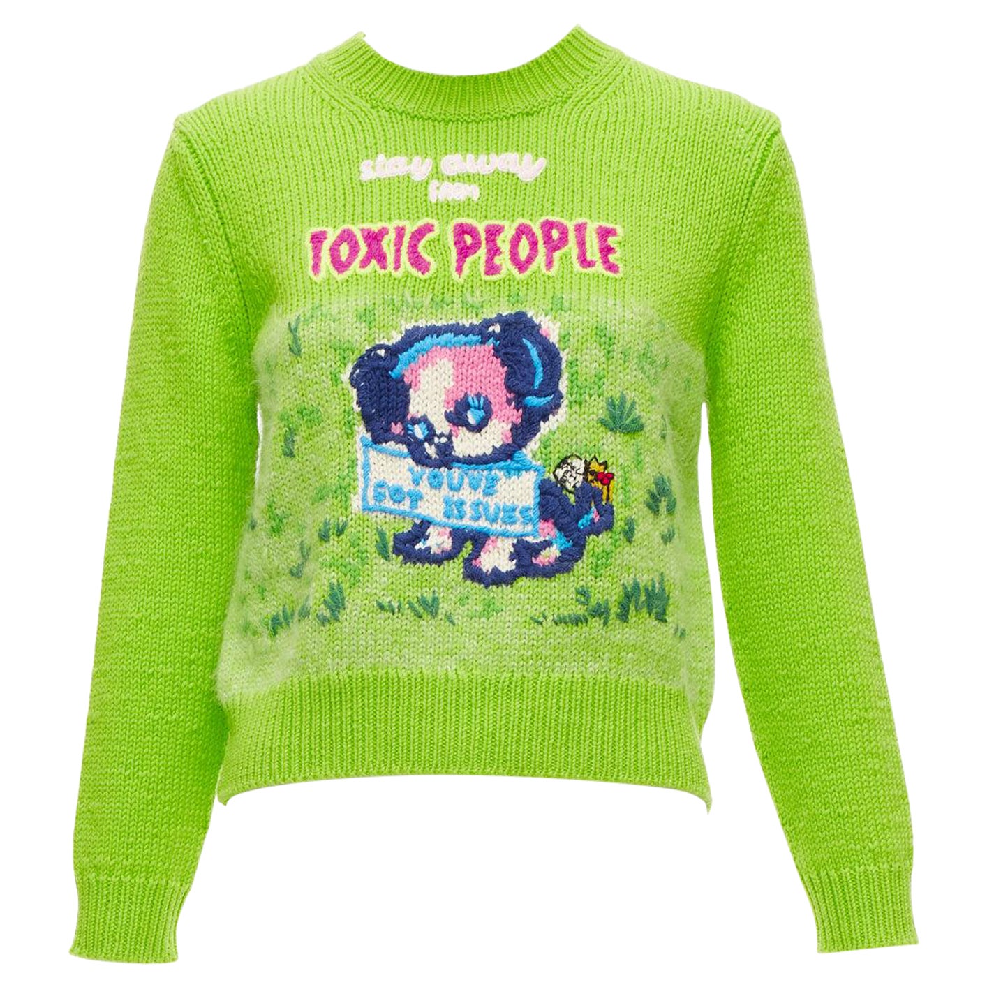MARC JACOBS Magda Archer lime green Toxic People intarsia cropped sweater XS For Sale