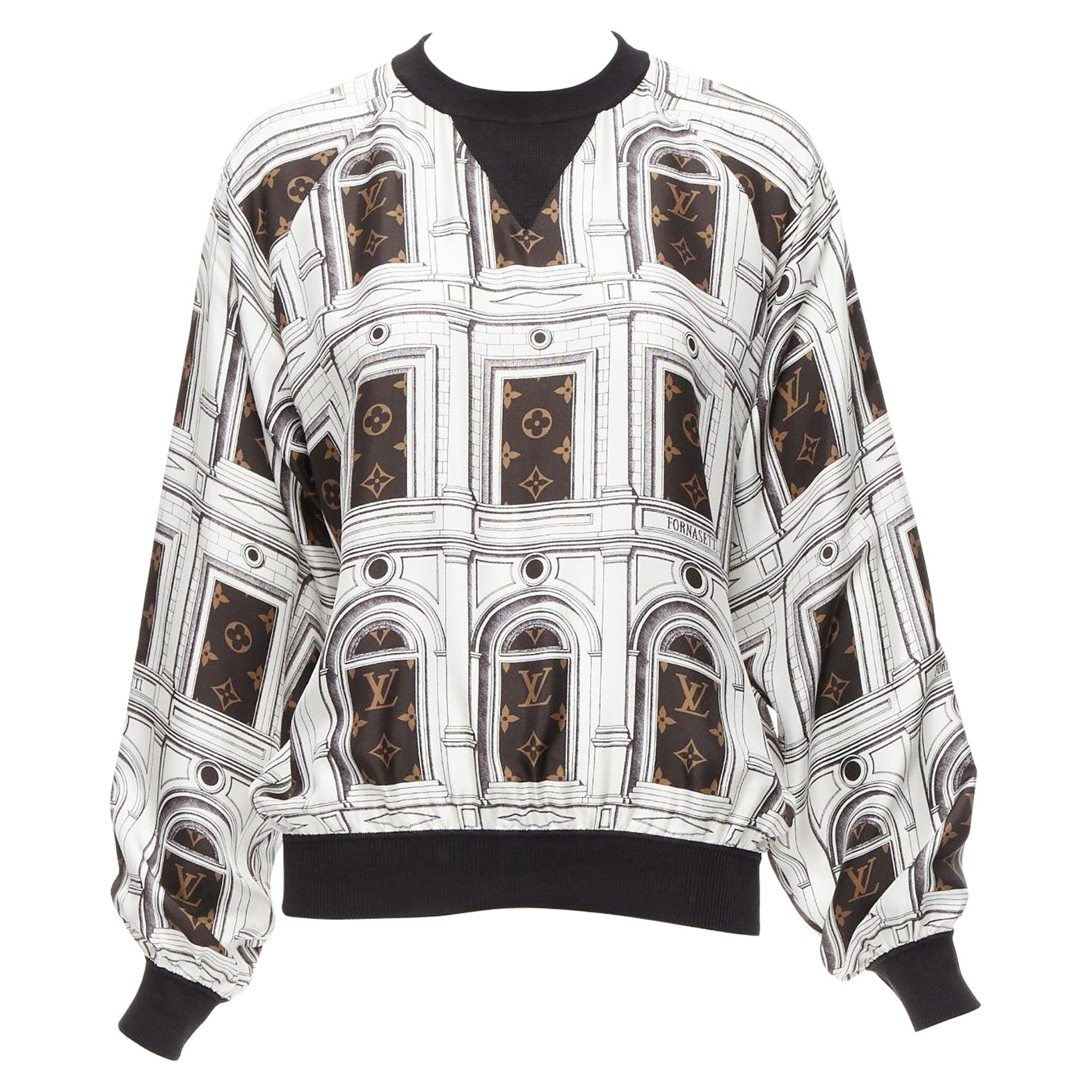 rare LOUIS VUITTON FORNASETTI 100% silk monogram graphic print cropped sweater S For Sale