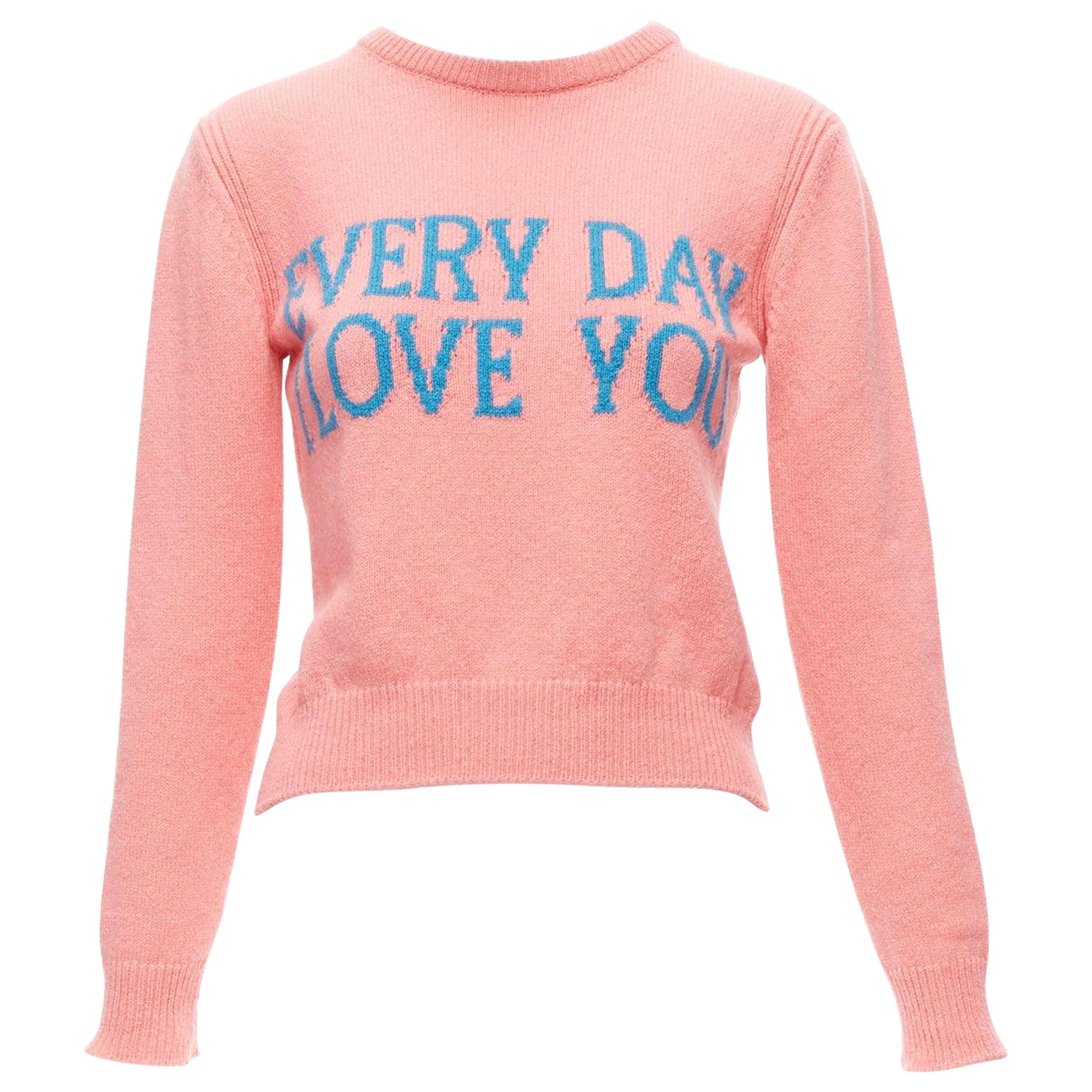 ALBERTA FERRETTI Everyday I Love You pink blue cashmere cropped sweater IT36 XS For Sale