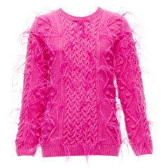 VALENTINO PP Pull en laine rose orné de plumes embelli de câbles mélangés XS