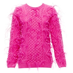 rare VALENTINO PP Pink wool feather embellished mixed cable knit sweater XS