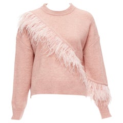 CINQ A SEPT Merritt blush pink feather trimmed wool blend cropped sweater XS