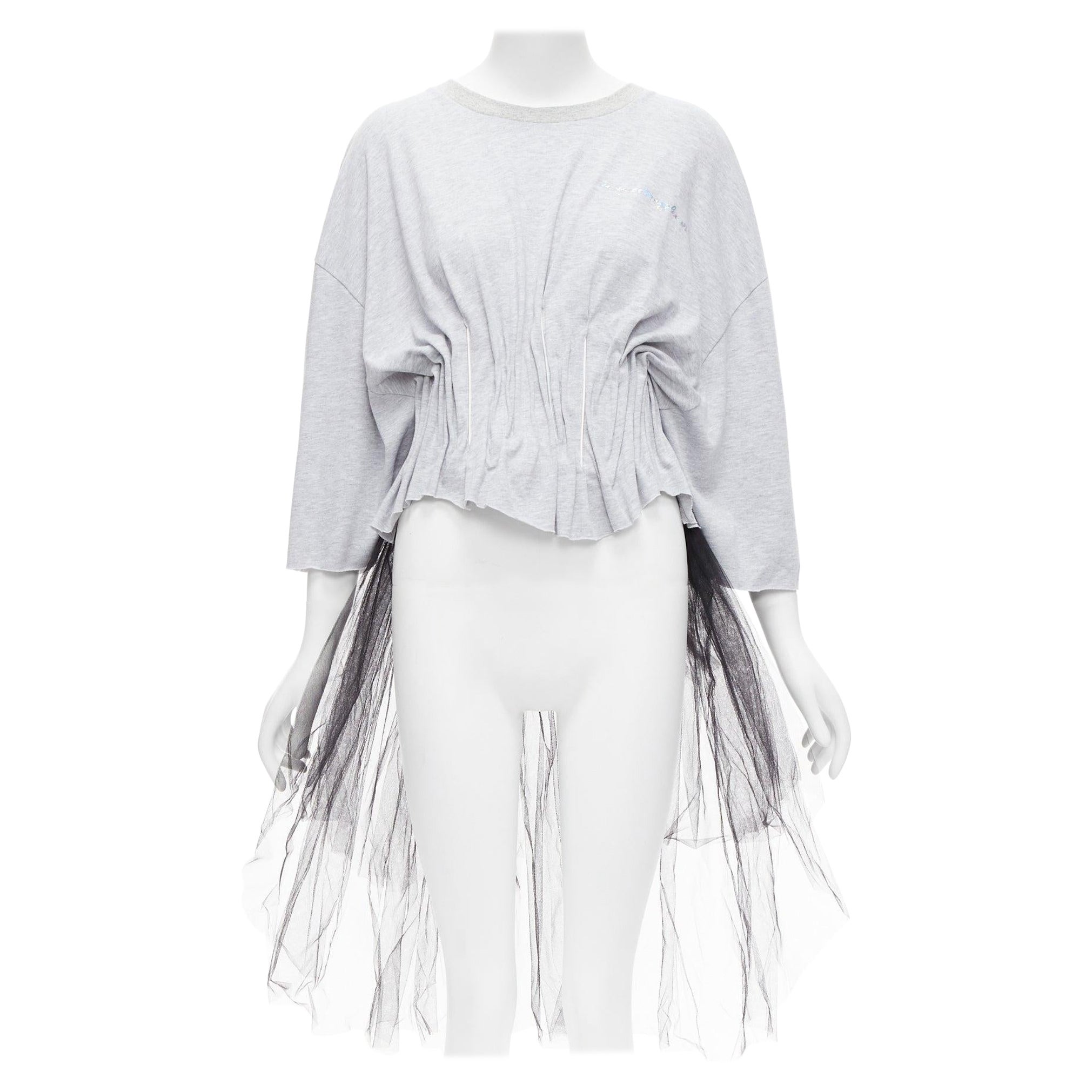 NATASHA ZINKO grey cotton holographic boned waist black tulle tshirt For Sale