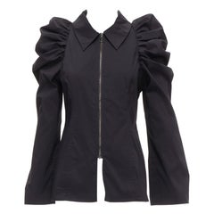 MINJUKIM 2022 black Victorian puff sleeve zip front cotton blend shirt IT36 XXS