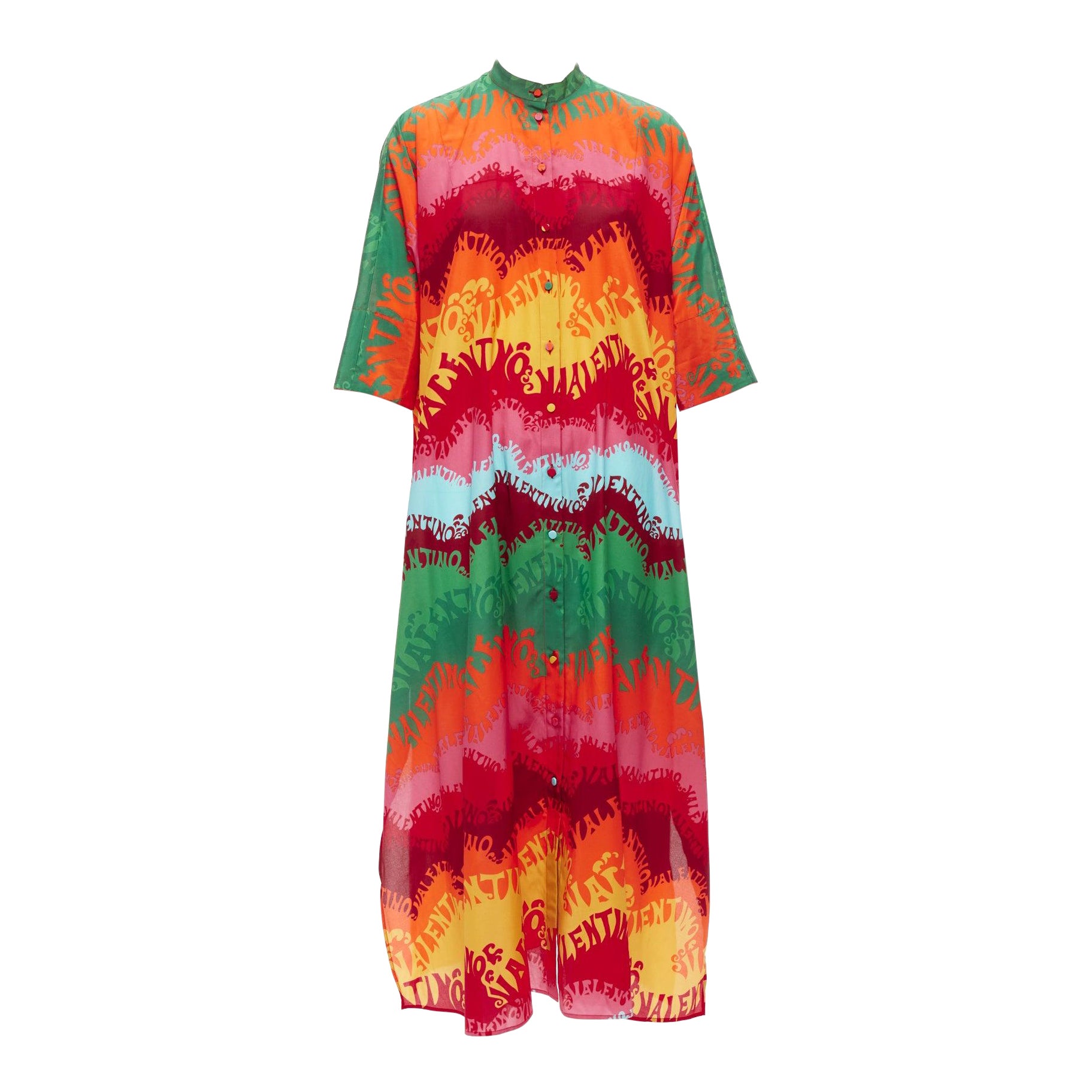 VALAENTINO GARAVANI Waves rainbow logo print silk cotton kaftan dress IT36 XS For Sale