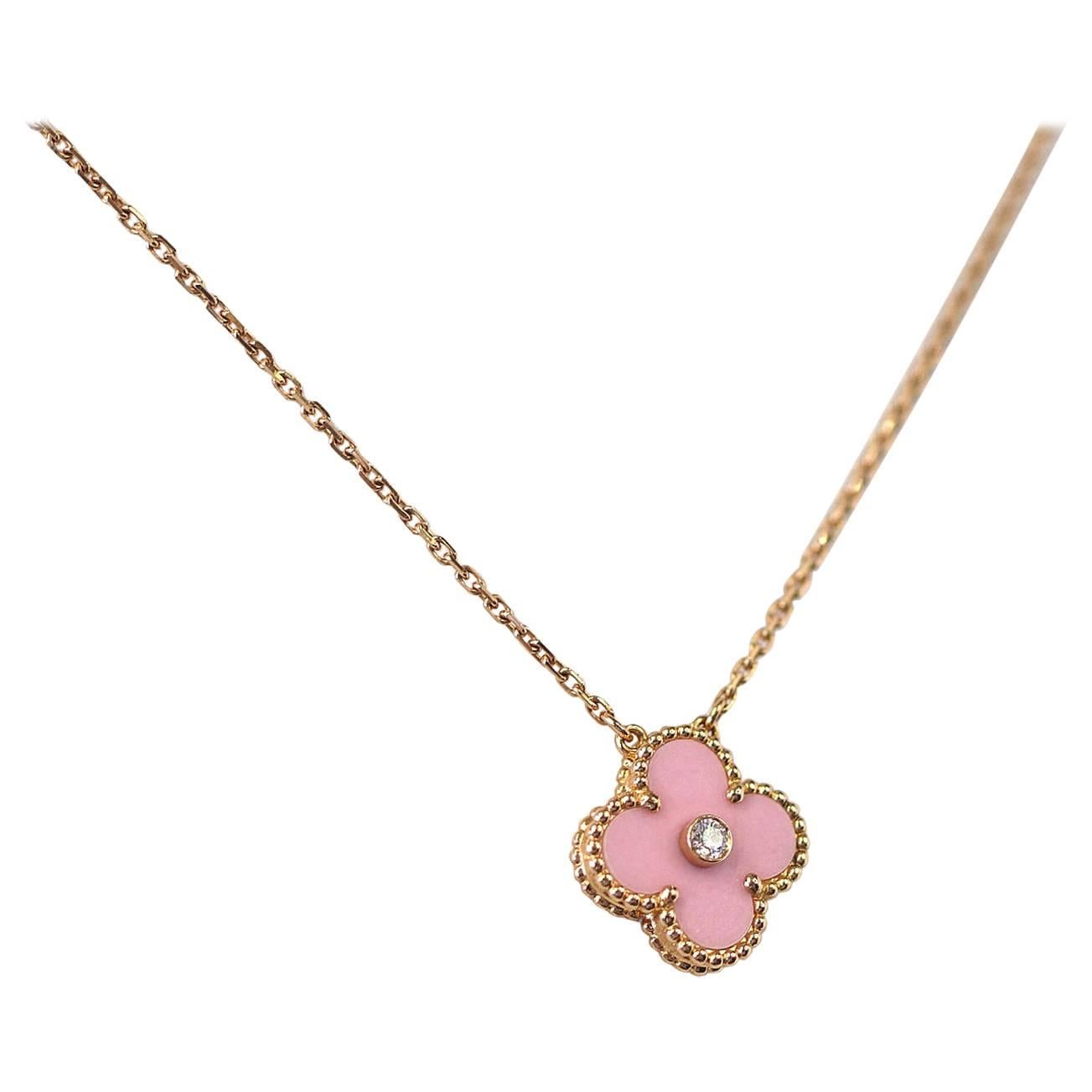 Van Cleef & Arpels Necklace 2015 Holiday Pink Alhambra Diamond Ltd Ed Rose Gold