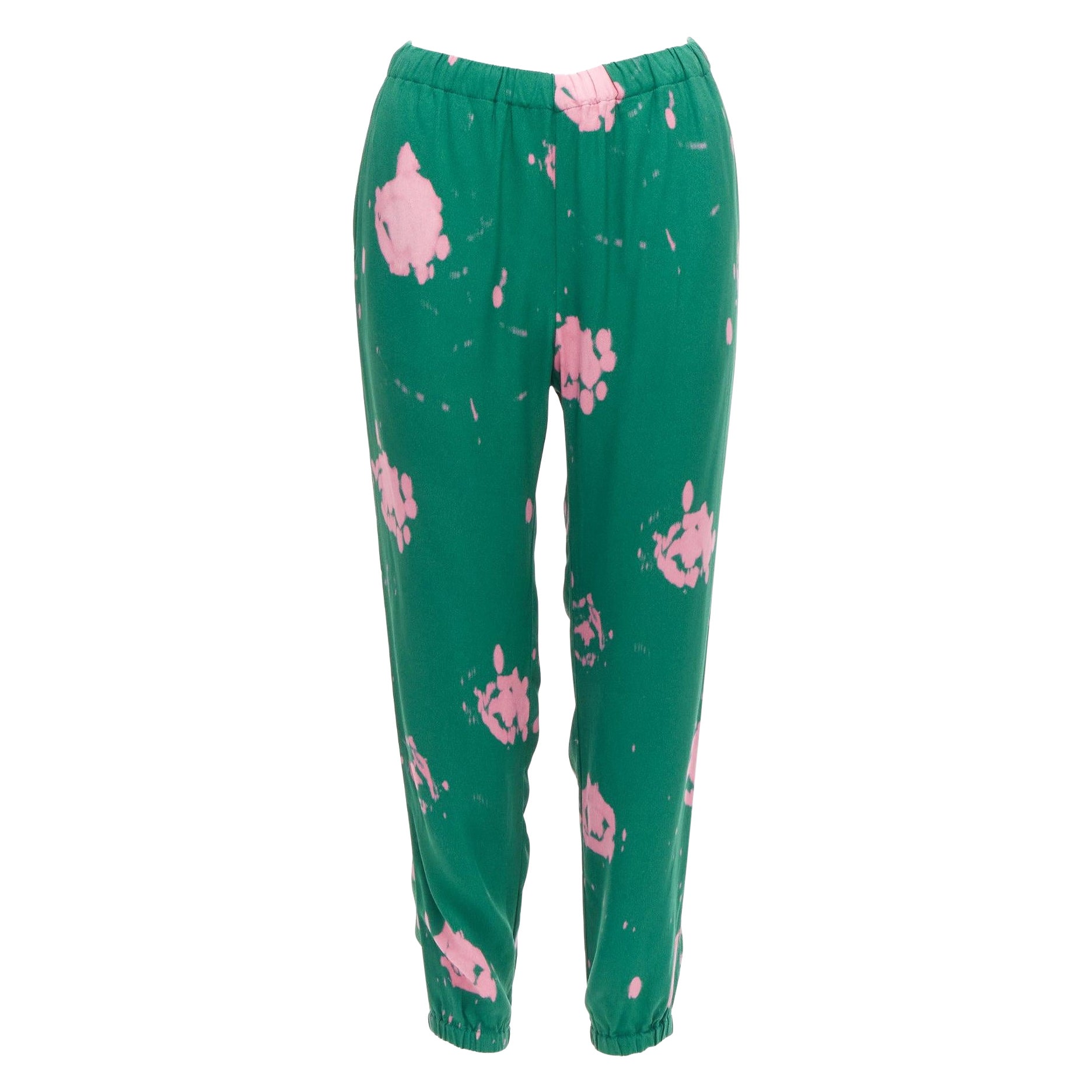 MARNI green pink splatter tie dye print elasticated casual pants IT38 XS For Sale