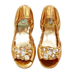 MIU MIU metallic gold crystal jewel open toe ballerina flats EU37