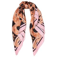 Versace NEW Pink Black Peach Multi Color Medusa Head Silk Scarf in Box